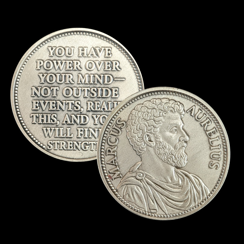 Marcus Aurelius Stoic Coin – “Power Over Your Mind” Inspirational Philosophy Coin | Stoicism Gift, Mindfulness Token, Motivational Desk Coin