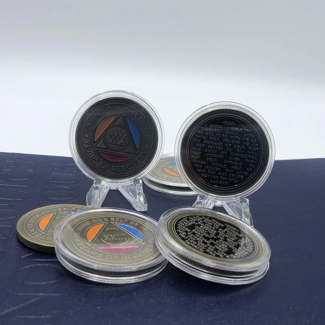 Colorful Roman Numeral AA Coin 1-60yrs Sobriety Chip