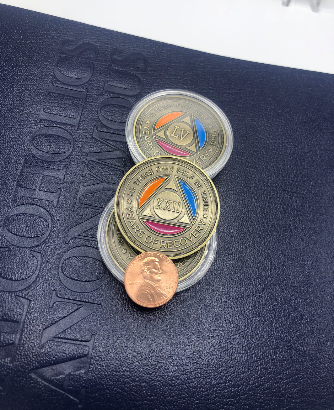 Colorful Roman Numeral AA Coin 1-60yrs Sobriety Chip