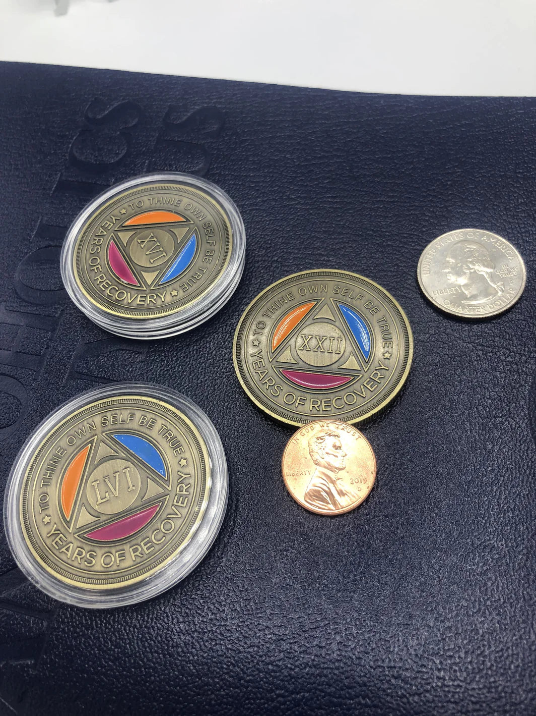 Colorful Roman Numeral AA Coin 1-60yrs Sobriety Chip