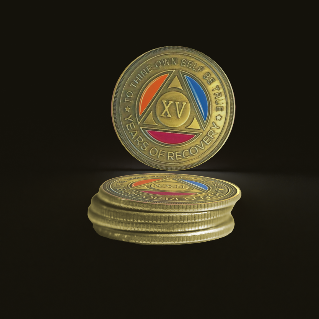 Colorful Roman Numeral AA Coin 1-60yrs Sobriety Chip