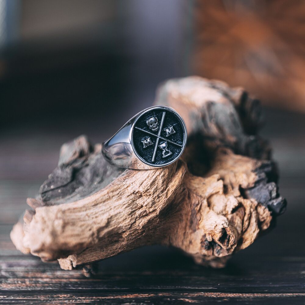 Signet Ring Memento Mori Logo Black and Silver – The Stoic Store